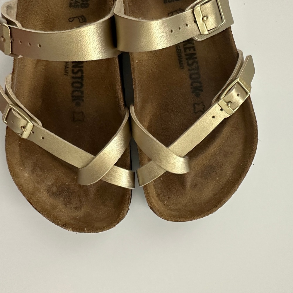 Birkenstock Mayari Gold Birko-Flor Sandals Womens 38 L7 M5 Toe Loop Slide - Picture 3 of 9